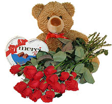 11 adet kırmızı gül oyuncak ve çikolata Ankara ostim çiçek siparişi firma ürünümüz  